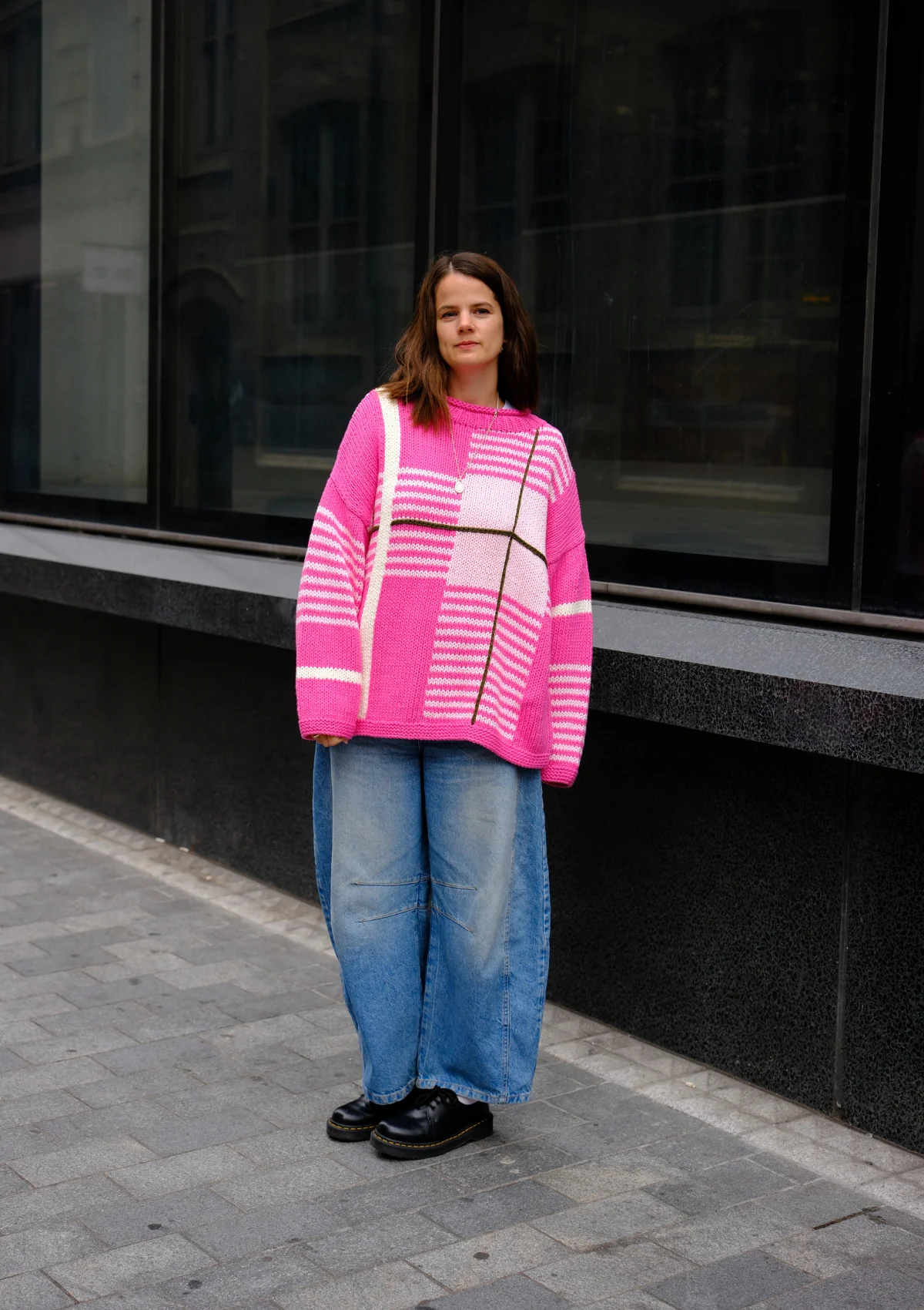 Checked Handknit Jumper - Pink - Image 2