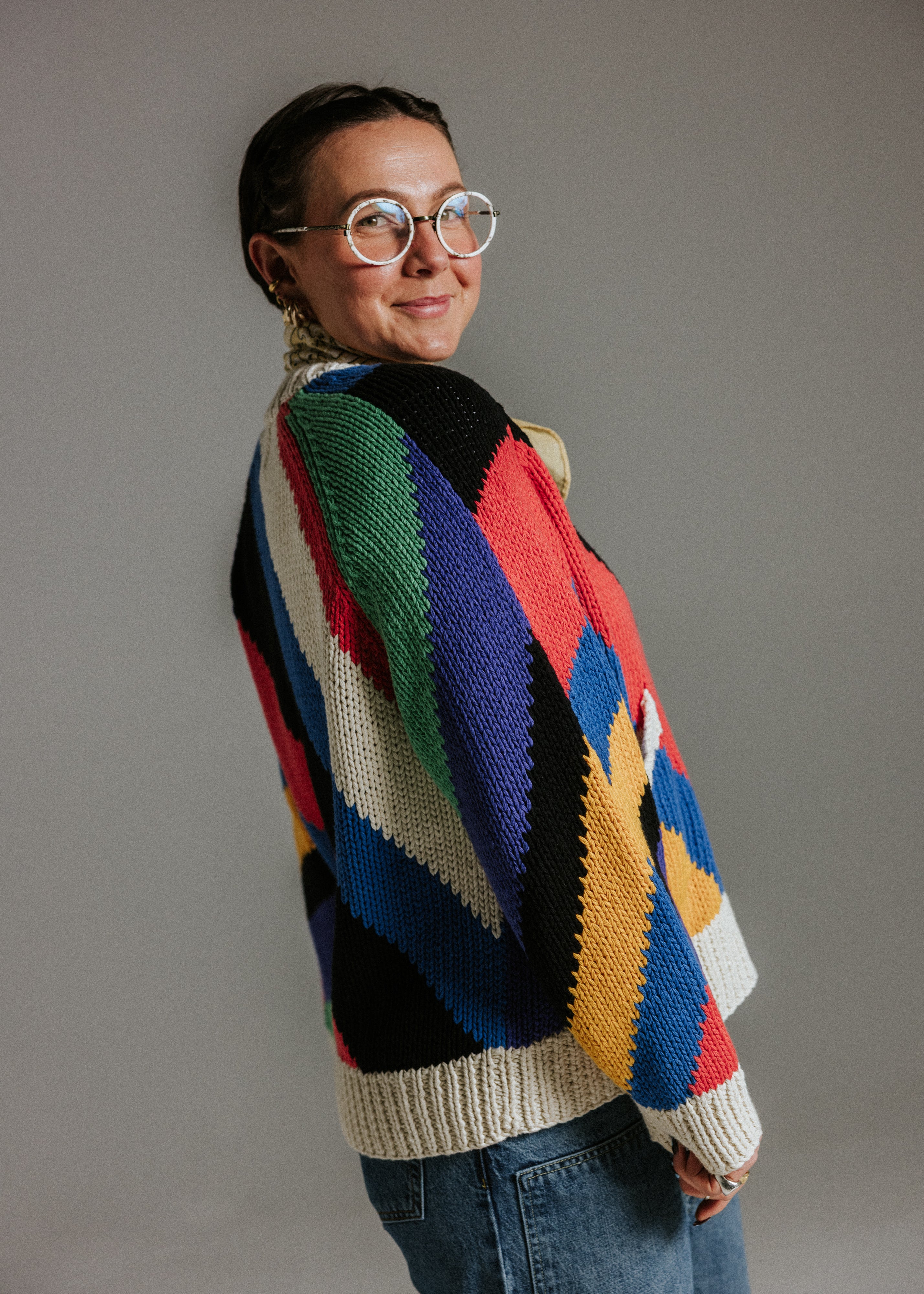 Diagonal Stripe Hand Knit Cardigan - Image 3