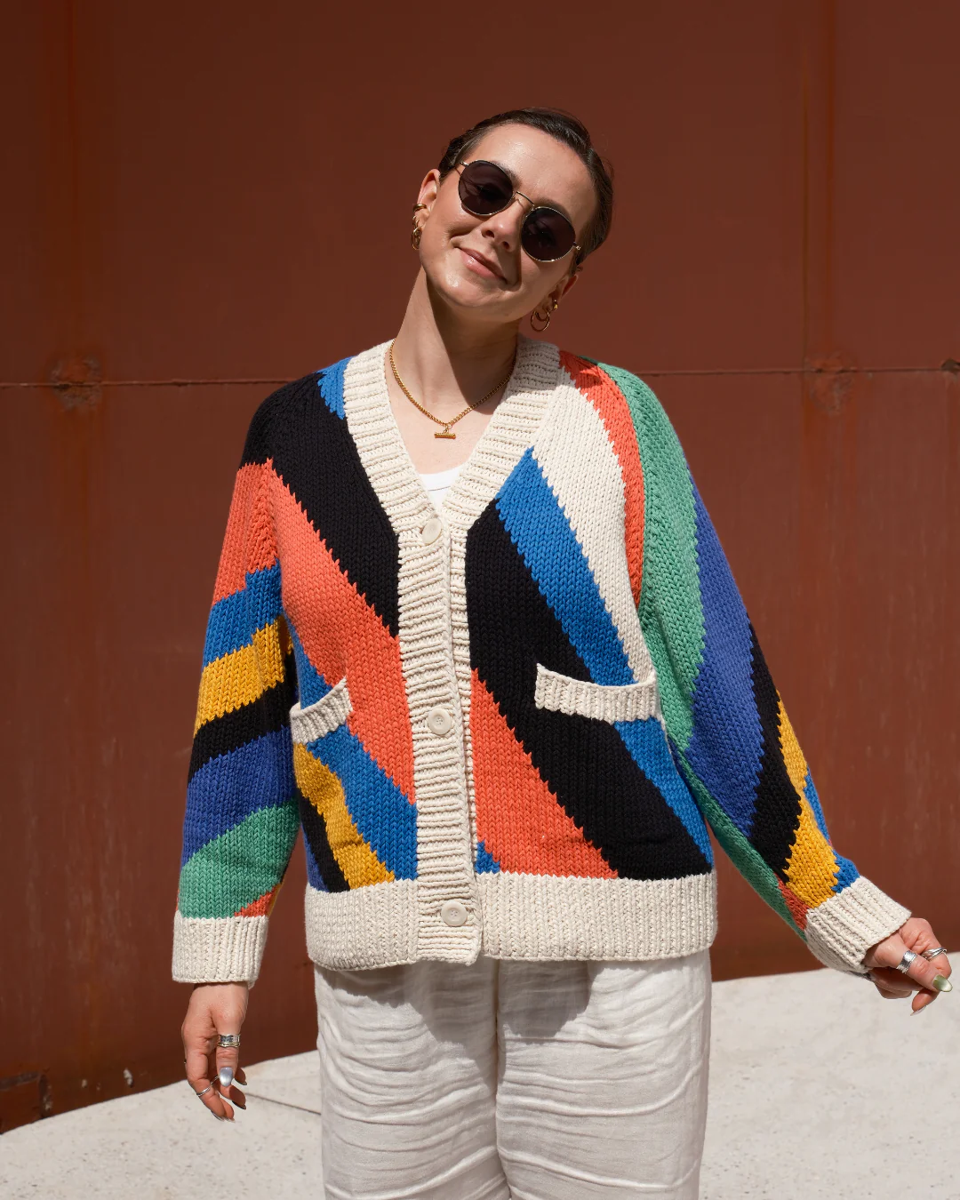Diagonal Stripe Hand Knit Cardigan - Image 4