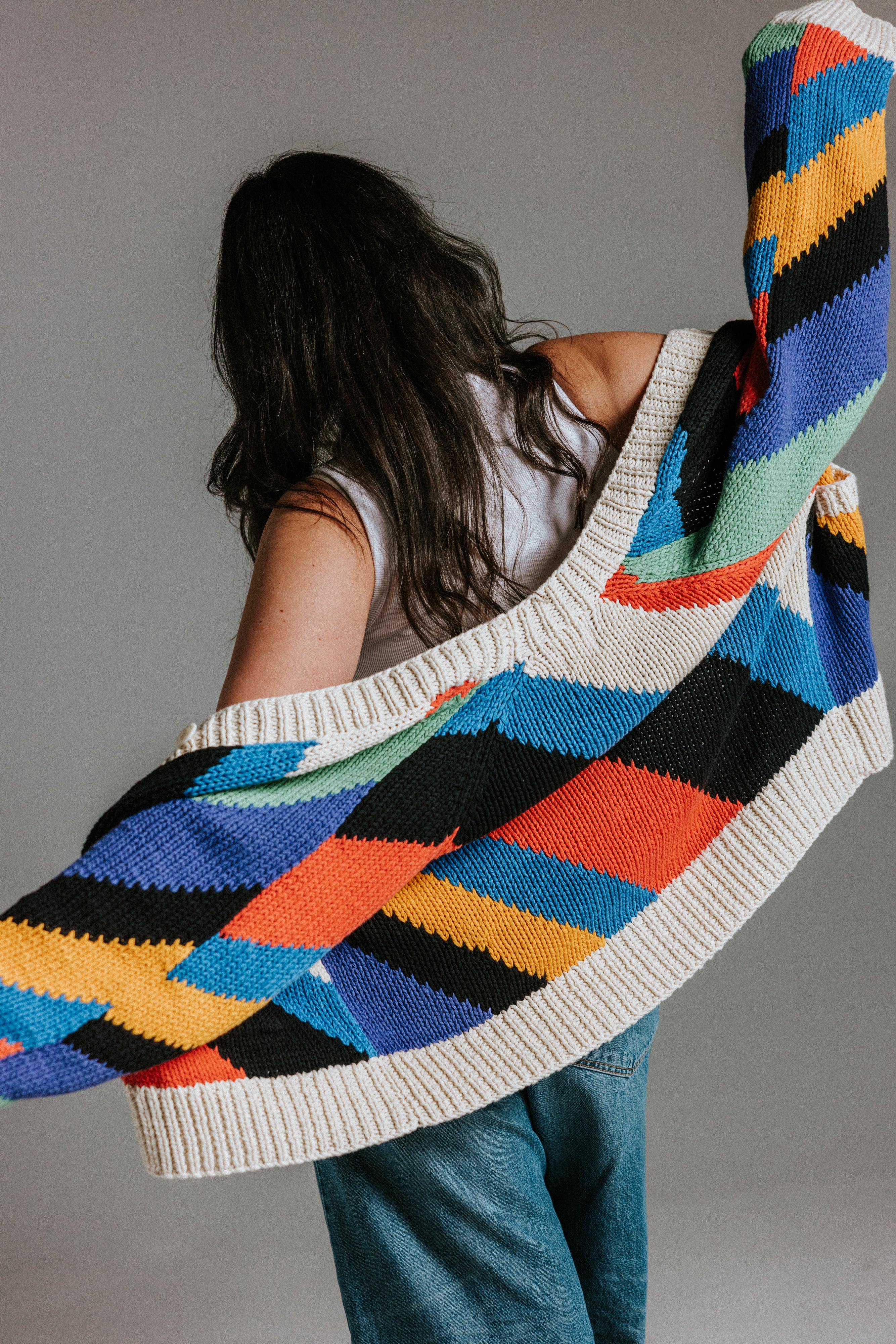 Diagonal Stripe Hand Knit Cardigan - Image 5