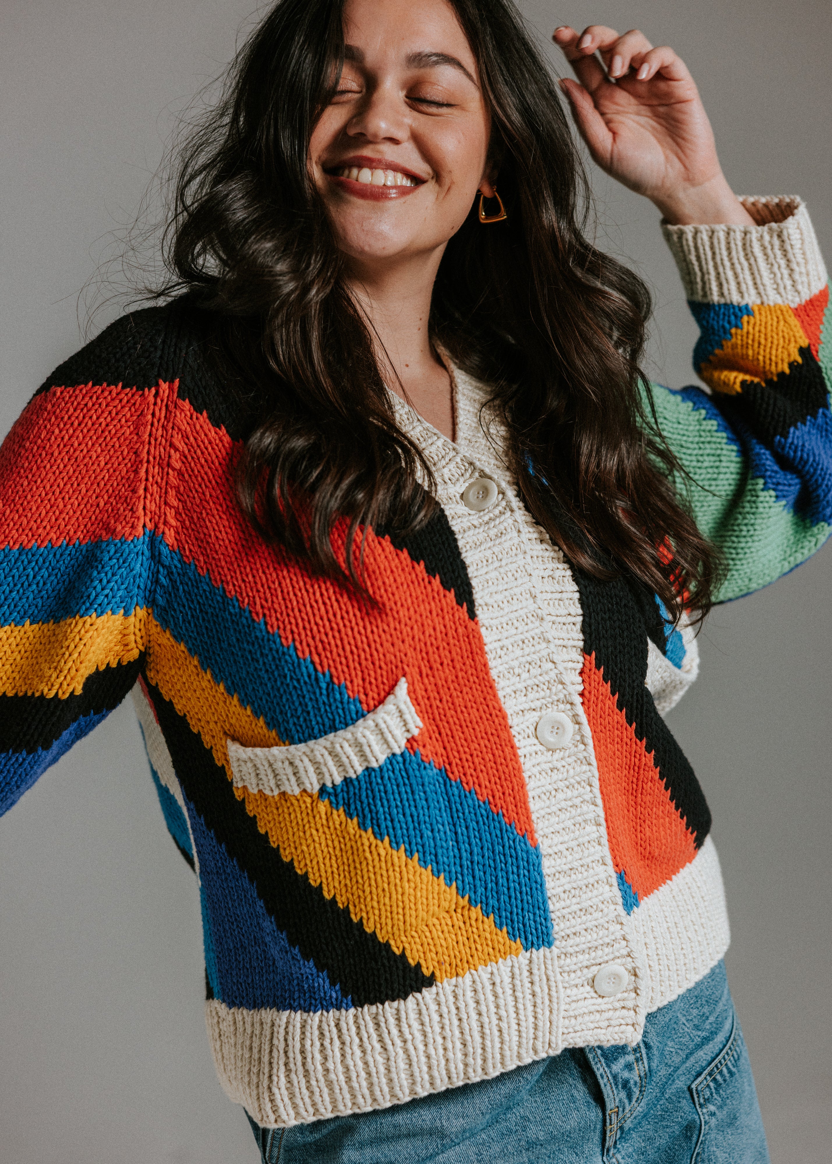Diagonal Stripe Hand Knit Cardigan - Image 7