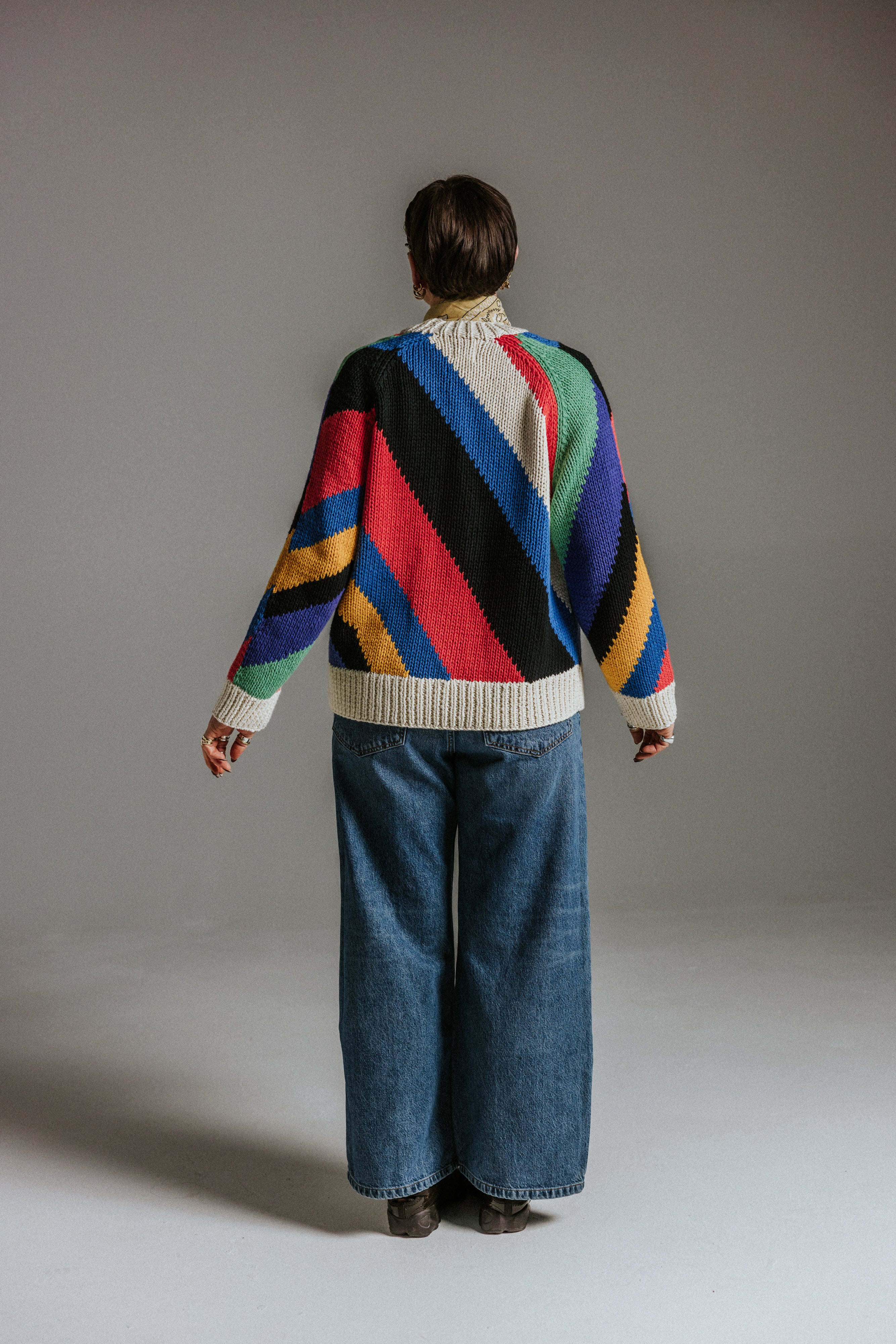 Diagonal Stripe Hand Knit Cardigan - Image 9