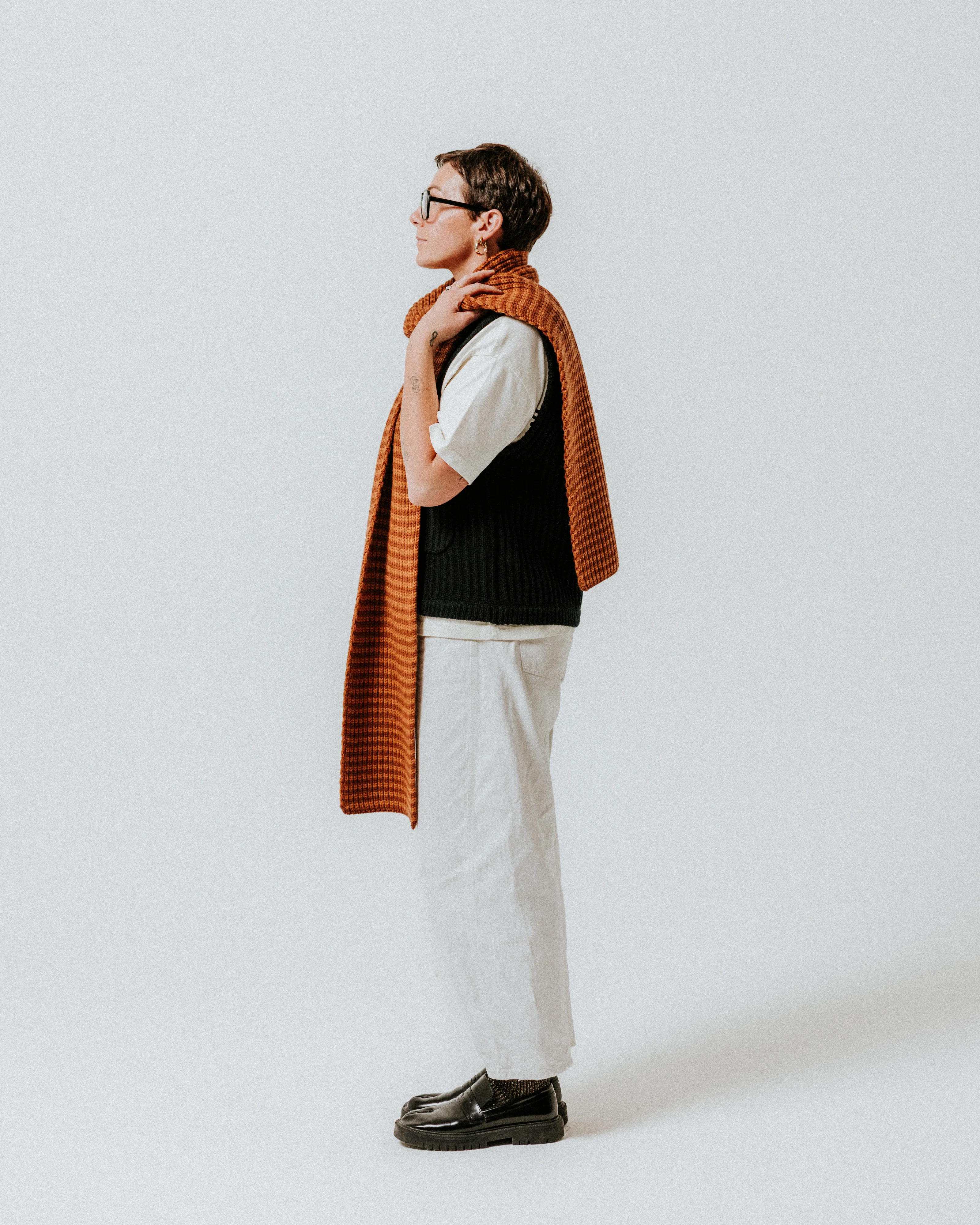 Fisherman Stripe Wool Scarf - Toffee & Brown - Image 3