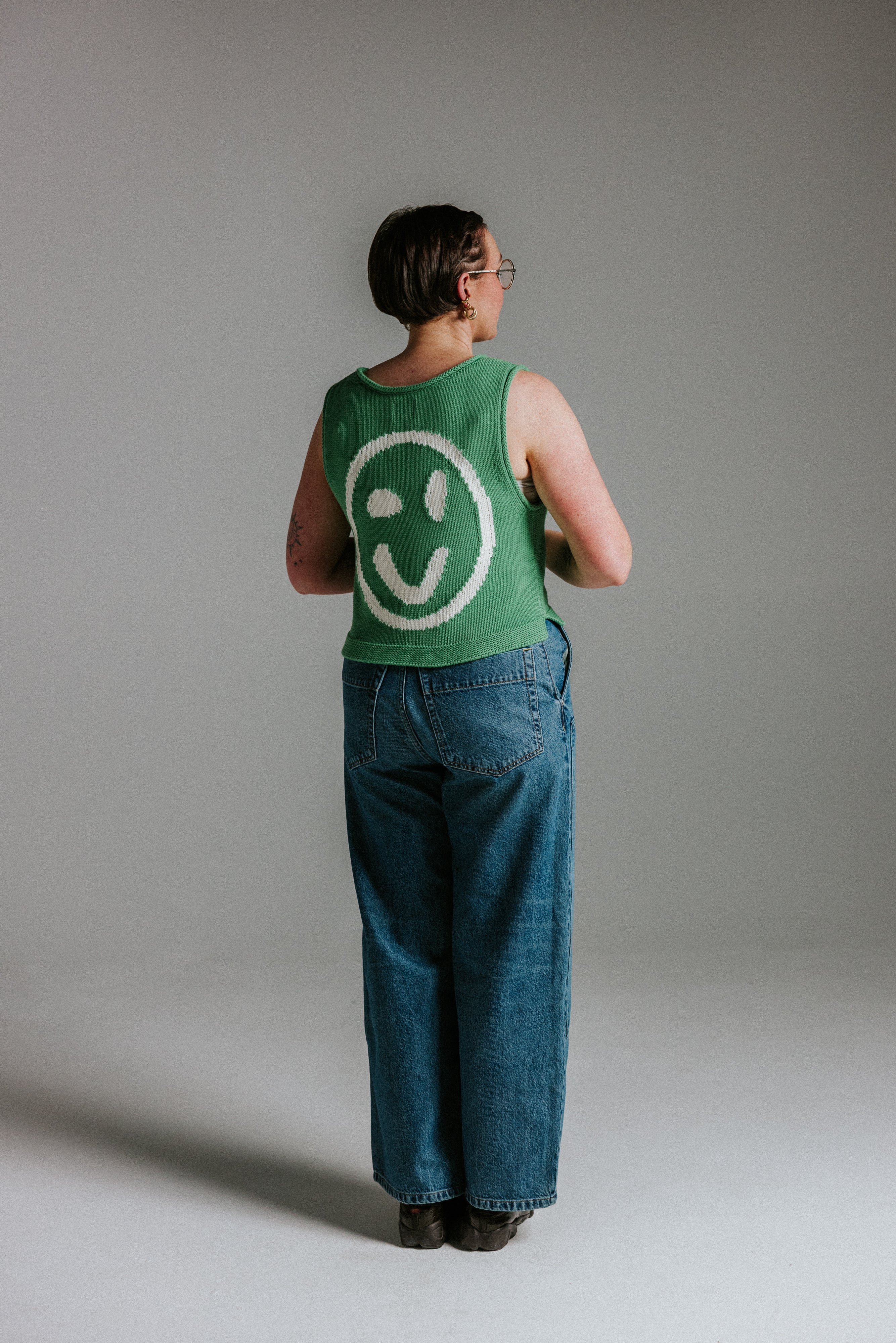 Old Skool Cotton Tank Top - Green & Panna Cotta - Image 3