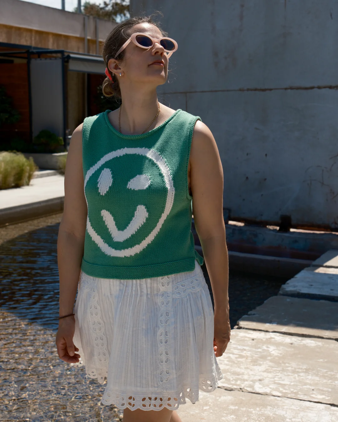 Old Skool Cotton Tank Top - Green & Panna Cotta - Image 4