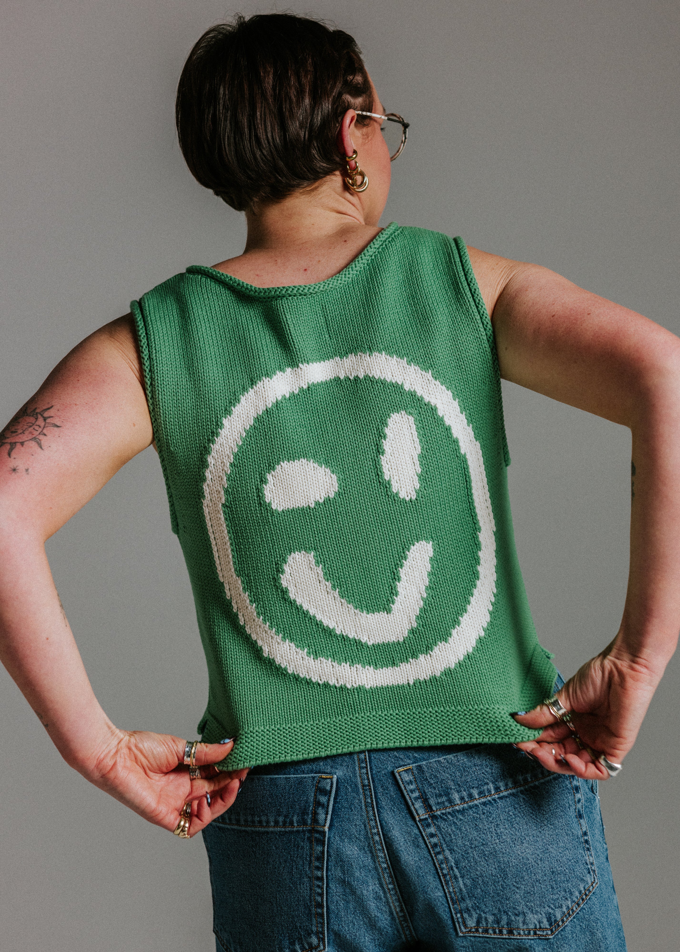 Old Skool Cotton Tank Top - Green & Panna Cotta - Image 5