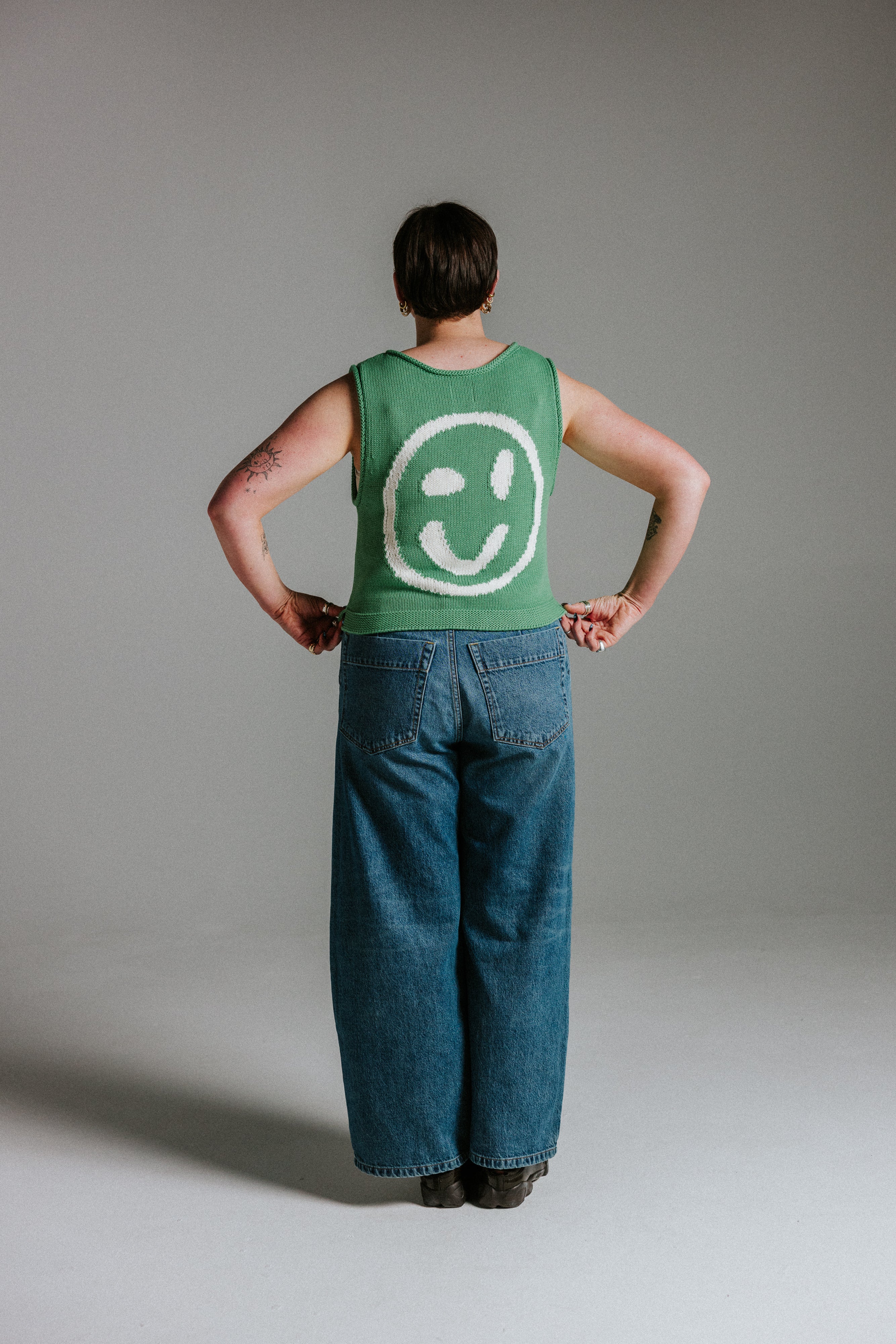 Old Skool Cotton Tank Top - Green & Panna Cotta - Image 7