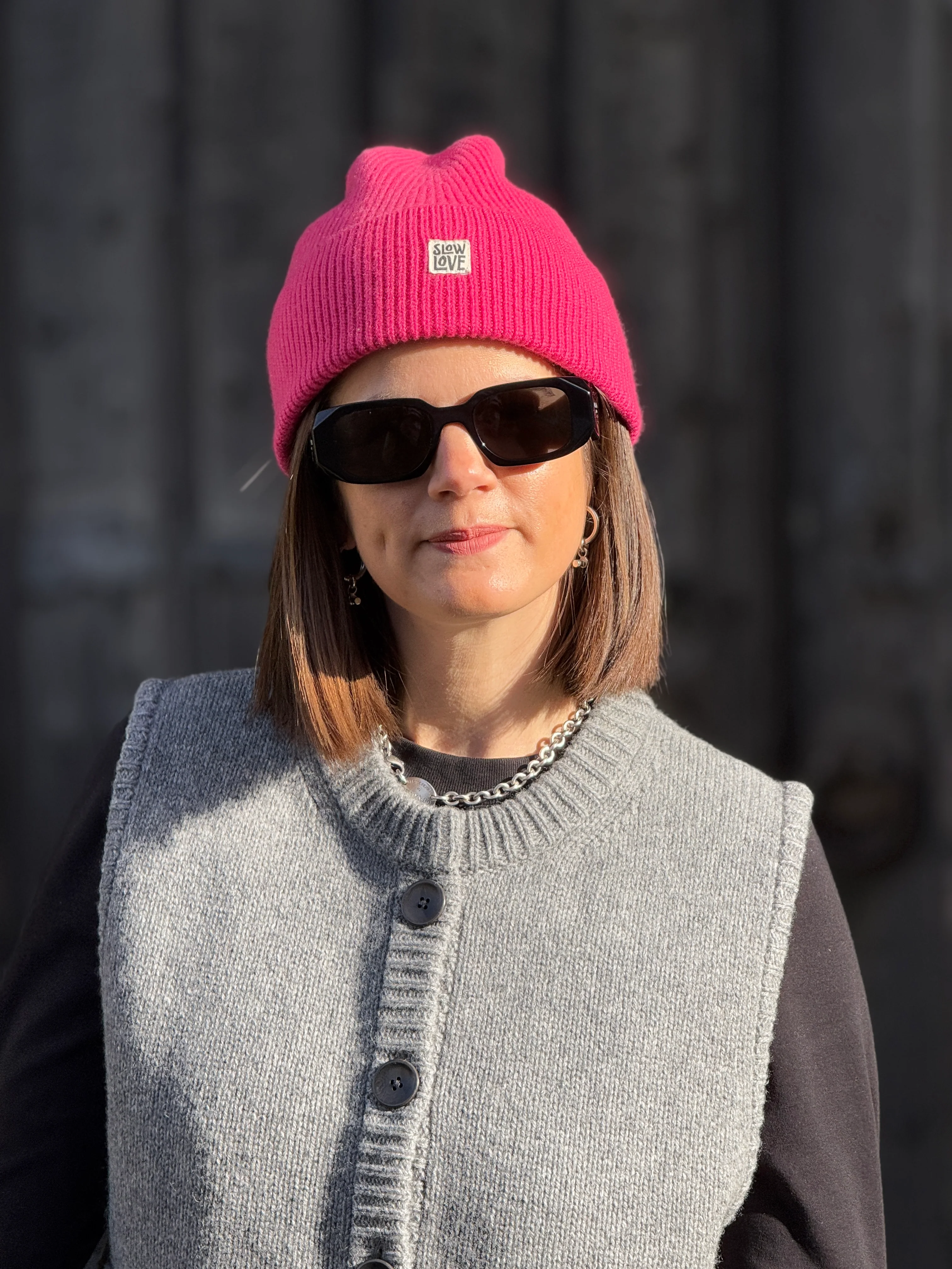 Staple Merino Wool Beanie - Cerise - Image 3