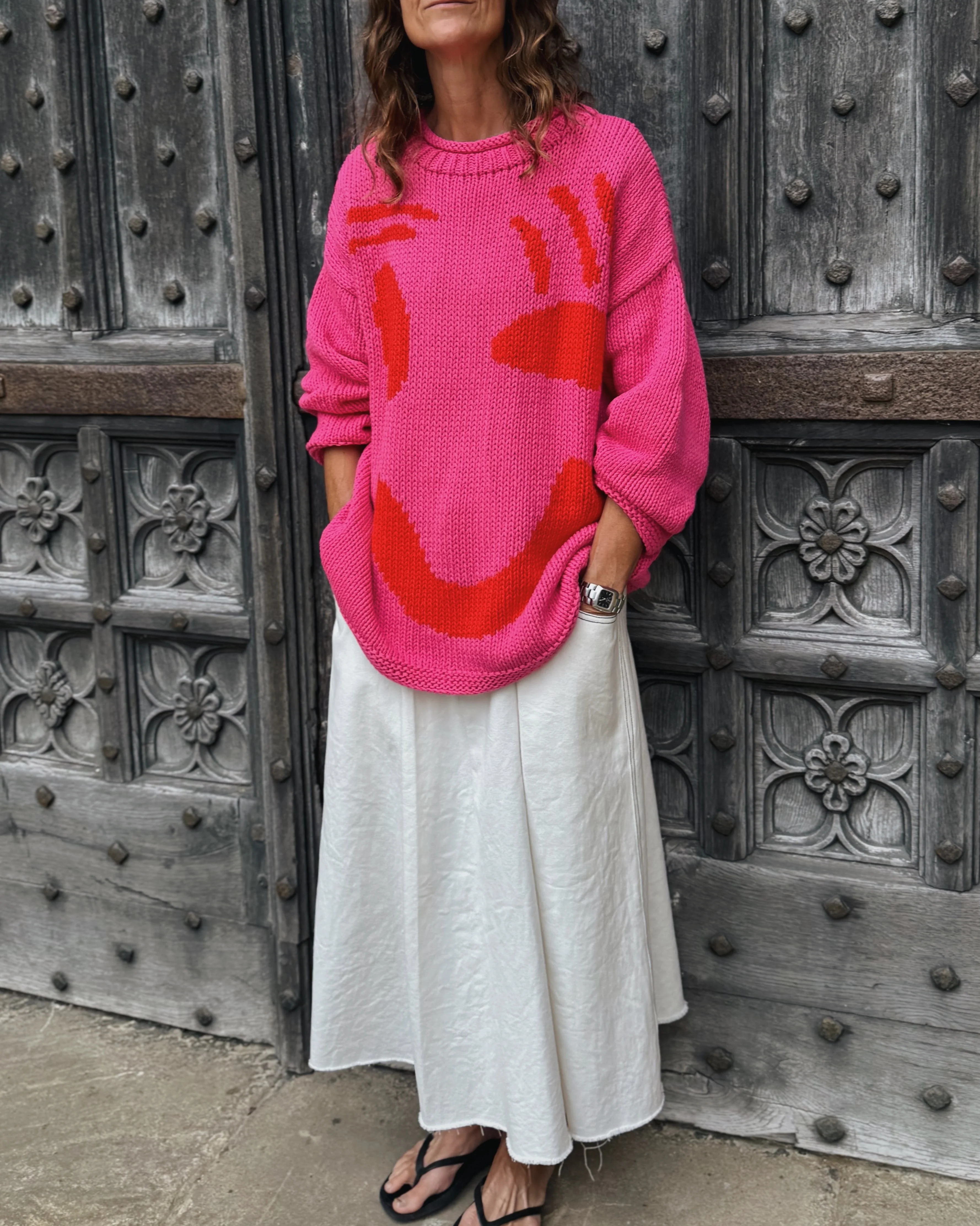 The FEEL GOOD Hand Knit Jumper - Pink & Red
