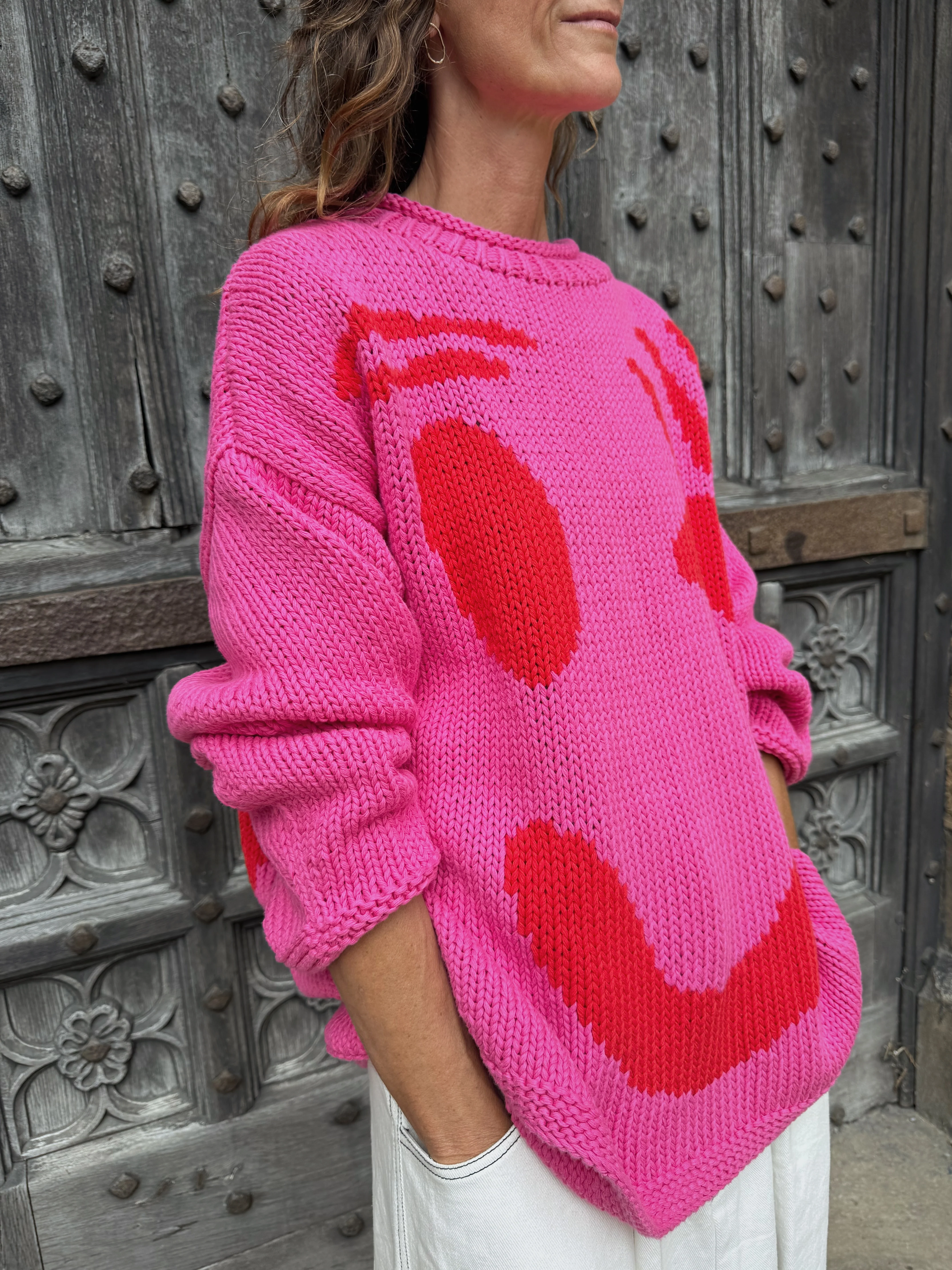 The FEEL GOOD Hand Knit Jumper - Pink & Red - Image 3