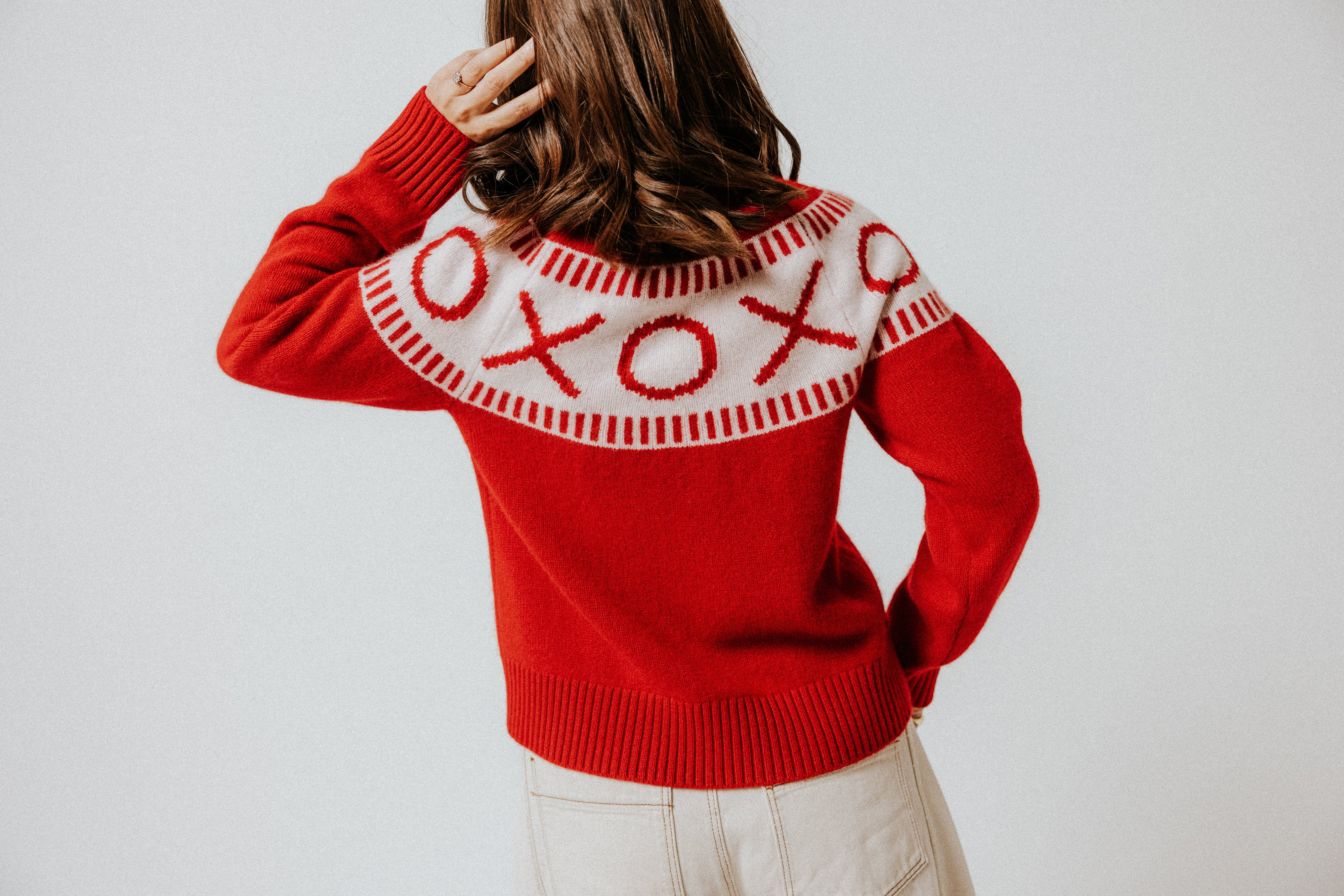 XOXO Merino Wool Yoke Fair Isle Jumper - Red/Blush - Image 3
